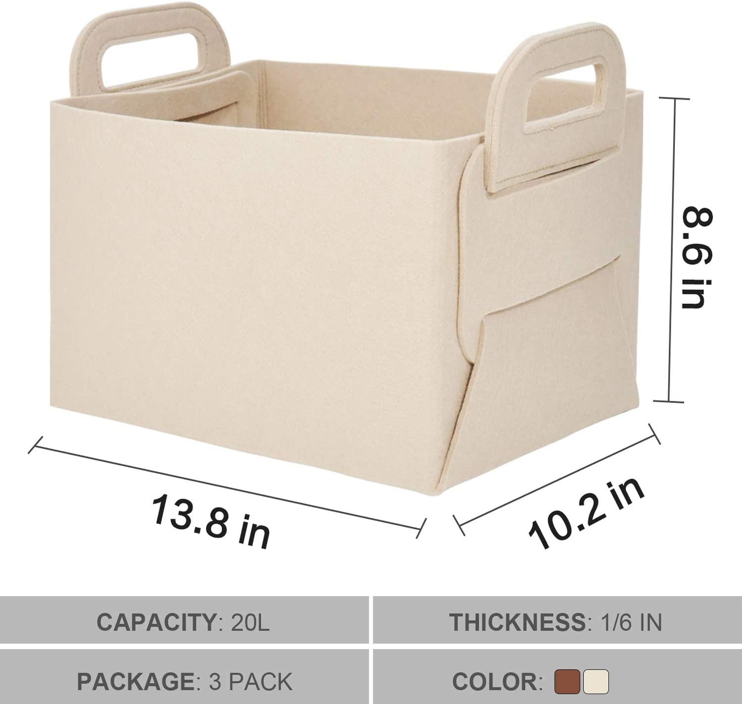 GOHOME 3 Packs Beige Felt Foldable Storage Cubes for Home Organizing