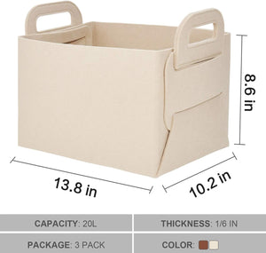 GOHOME 3 Packs Beige Felt Foldable Storage Cubes for Home Organizing