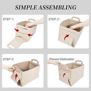 GOHOME 3 Packs Beige Felt Foldable Storage Cubes for Home Organizing