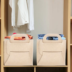 GOHOME 3 Packs Beige Felt Foldable Storage Cubes for Home Organizing