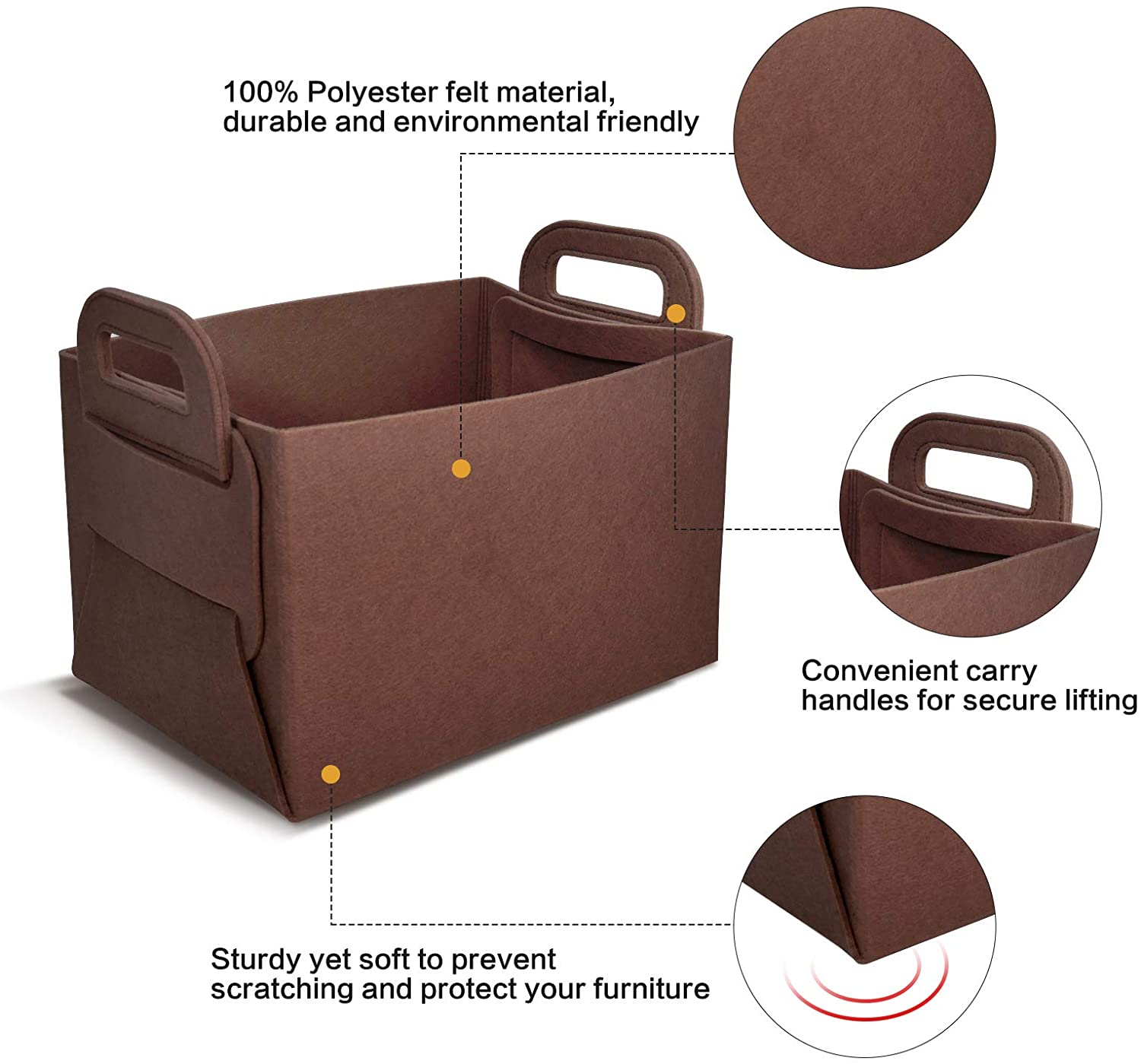 GOHOME 3 Packs Brown Felt Foldable Storage Cubes for Home Organizing