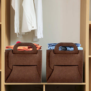 GOHOME 3 Packs Brown Felt Foldable Storage Cubes for Home Organizing