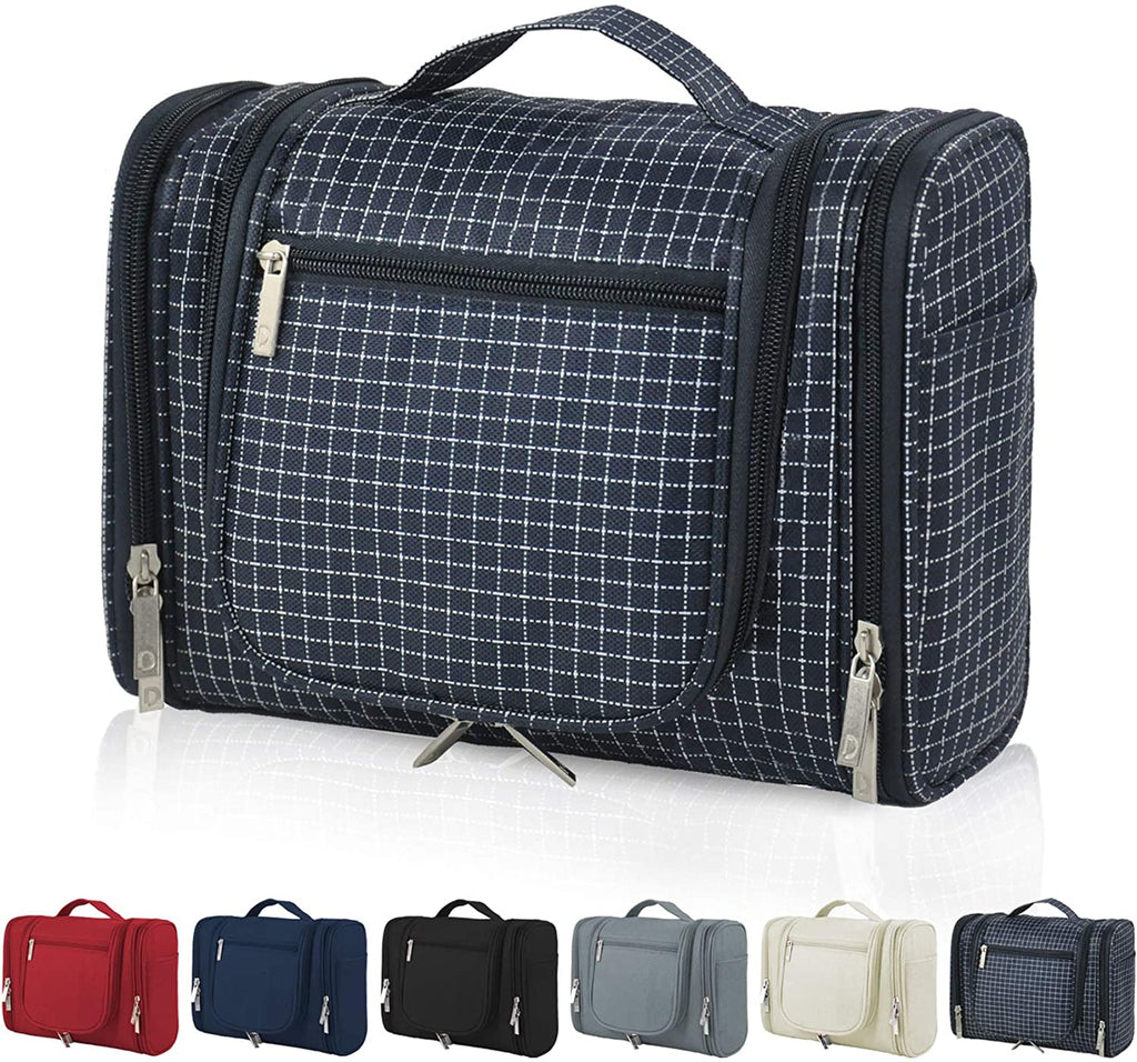 OMYSTYLE  Women Navy Plaid Waterproof Makeup Cosmetic Travel Bag