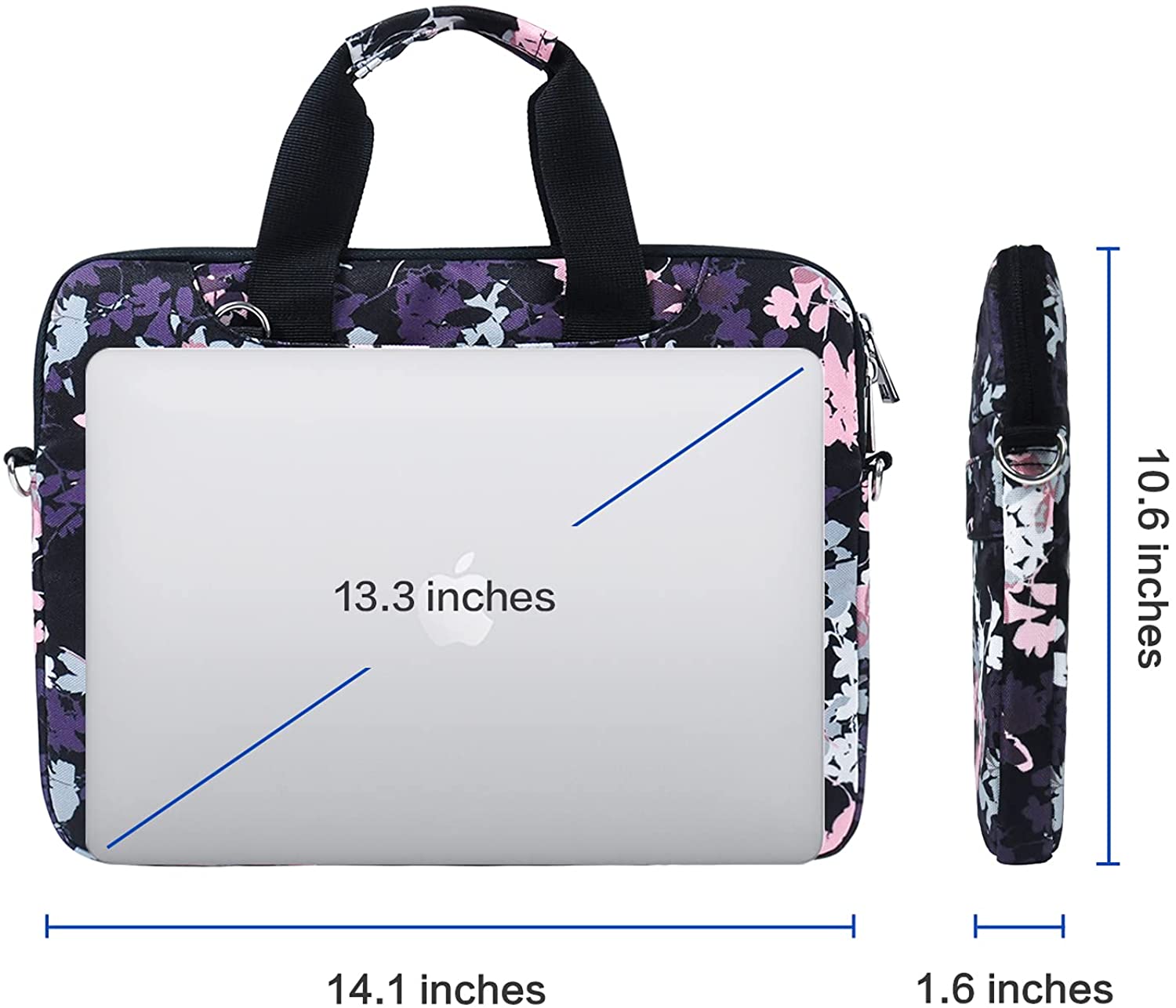 OMYSTYLE 13.3 Inch Floral Laptop Shoulder Bag