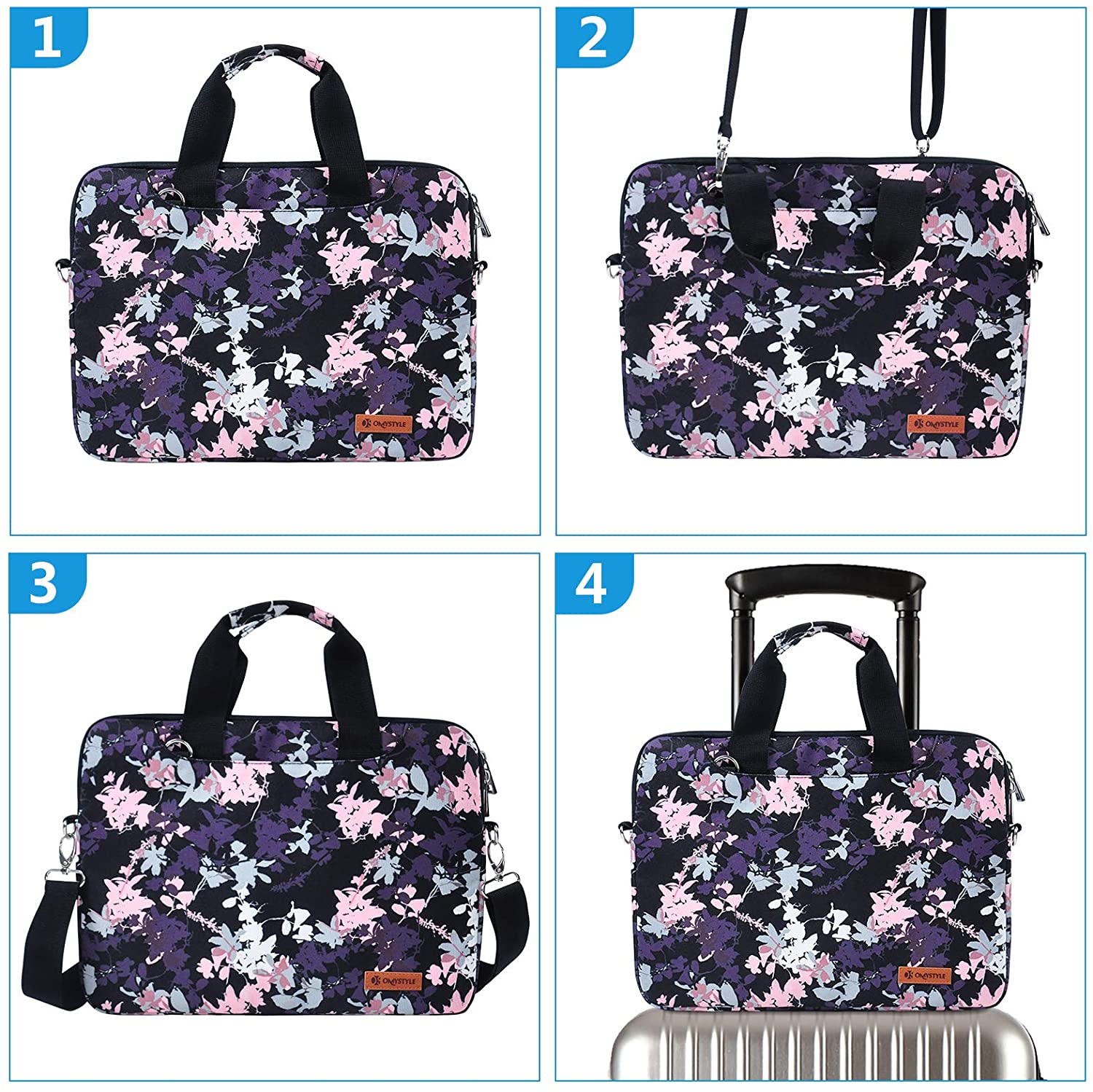 OMYSTYLE 13.3 Inch Floral Laptop Shoulder Bag